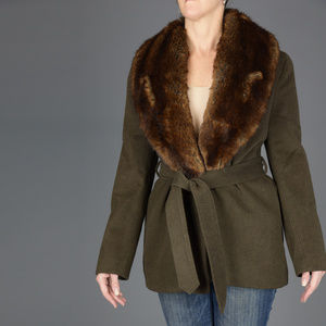 Lauren by Ralph Lauren Faux Fur - Wool Shawl Coat